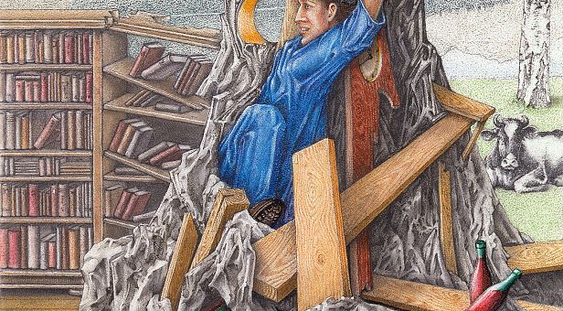 Herr Puntila und sein Knecht Matti besteigen den Hatelmaberg